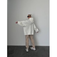 Стильний та вільний худі з вишивкою "Mriya" білого кольору 29053