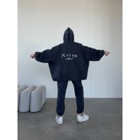 Стильний та вільний худі з вишивкою "Mriya" графітового кольору 29054