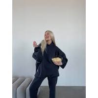 Стильний та вільний худі з вишивкою "Mriya" графітового кольору 29054