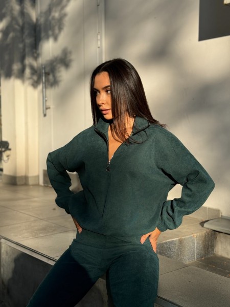 Женский вельветовый костюм изумрудного цвета 29102