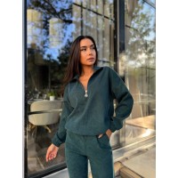 Жіночий вельветовий костюм смарагдового кольору 29102