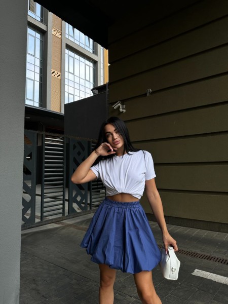 Пишна бавовняна спідниця синього кольору 29106