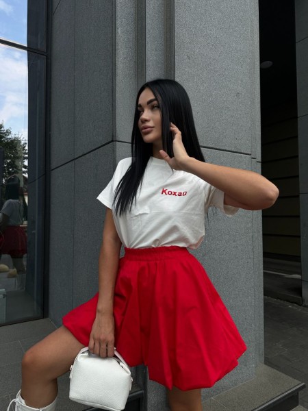 Пишна бавовняна спідниця червоного кольору 29110