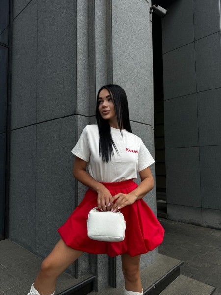 Пишна бавовняна спідниця червоного кольору 29110