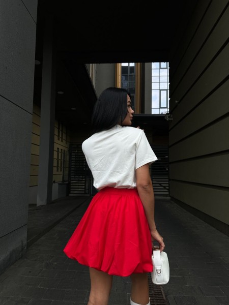 Пишна бавовняна спідниця червоного кольору 29110