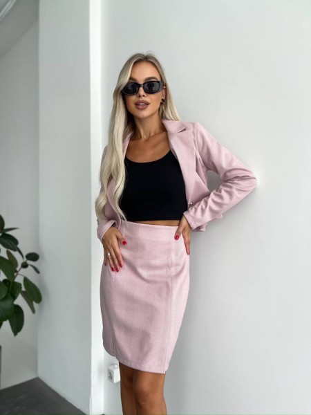 Кашеміровий класичний костюм зі спідницею пудрового кольору 29171