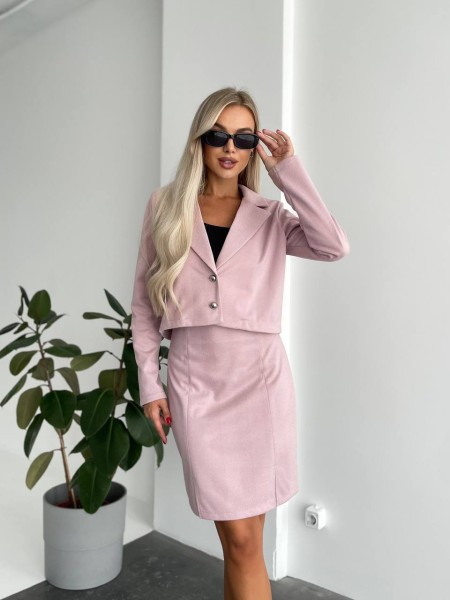 Кашеміровий класичний костюм зі спідницею пудрового кольору 29171