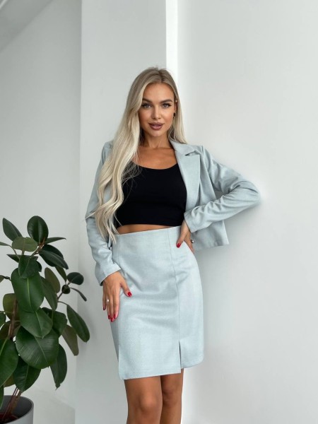 Кашеміровий класичний костюм зі спідницею блакитного кольору 29173