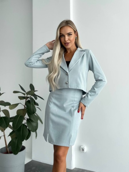 Кашеміровий класичний костюм зі спідницею блакитного кольору 29173