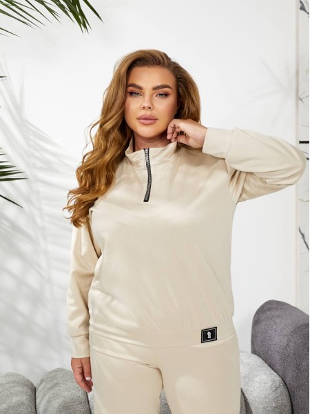 Женский спортивный костюм из трикотажа молочного цвета 29179