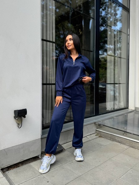 Женский спортивный костюм из трикотажа синего цвета 29181