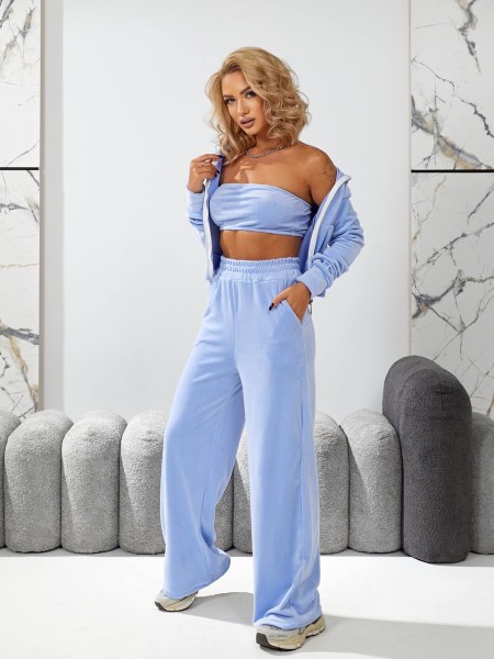 Женский велюровый костюм 3-ка голубого цвета 29192