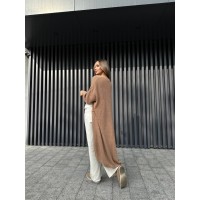 Подовжений в'язаний кардиган кавового кольору 29194