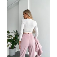 Кашеміровий класичний костюм пудрового кольору 29201