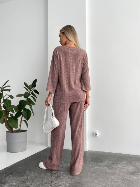 Жіночий прогулянковий костюм вільного крою кавового кольору 29208