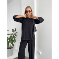 Жіночий прогулянковий костюм вільного крою чорного кольору 29210