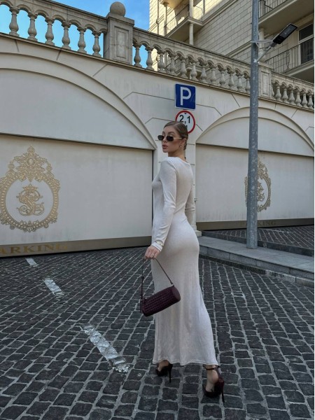 Тепла довга сукня у стилі SKIMS в рубчик бежевого кольору 29281