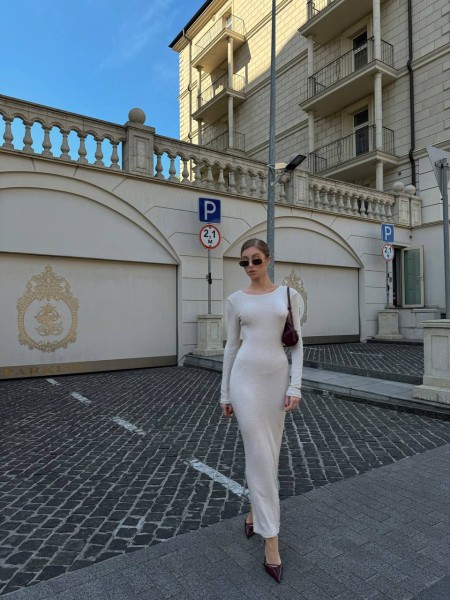 Тепла довга сукня у стилі SKIMS в рубчик бежевого кольору 29281