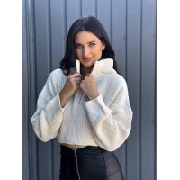 Укороченный женский свитер на молнии молочного цвета 29284