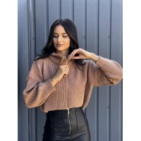 Укорочений жіночий светр на блискавці бежевого кольору 29285