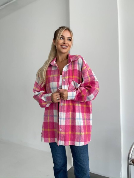 Жіноча байкова сорочка в клітинку рожевого кольору 29292