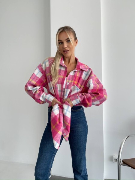 Жіноча байкова сорочка в клітинку рожевого кольору 29292