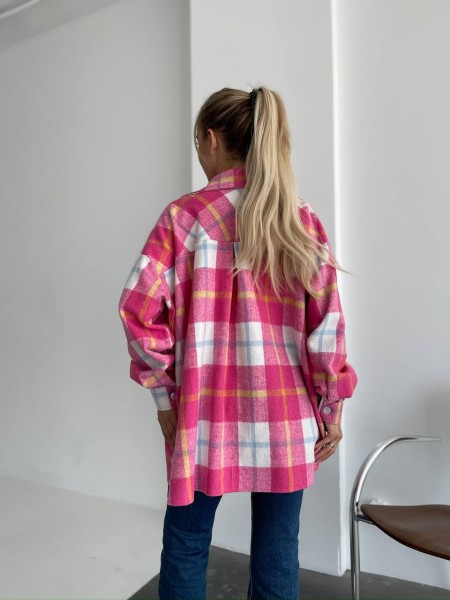 Жіноча байкова сорочка в клітинку рожевого кольору 29292