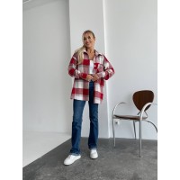 Жіноча байкова сорочка в клітинку червоного кольору 29294