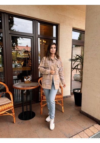 Байкова жіноча сорочка в клітку кавового кольору 29298