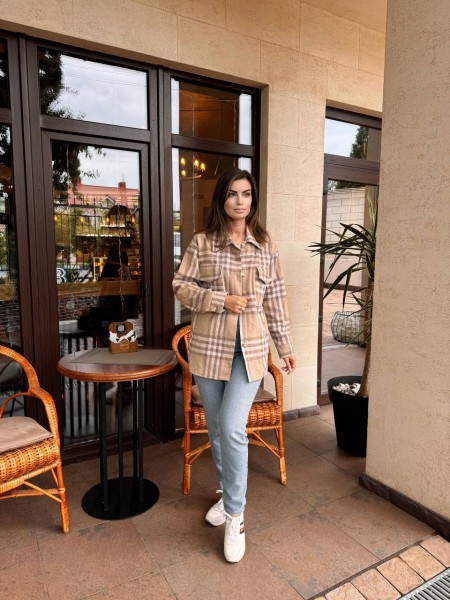 Байкова жіноча сорочка в клітку кавового кольору 29298