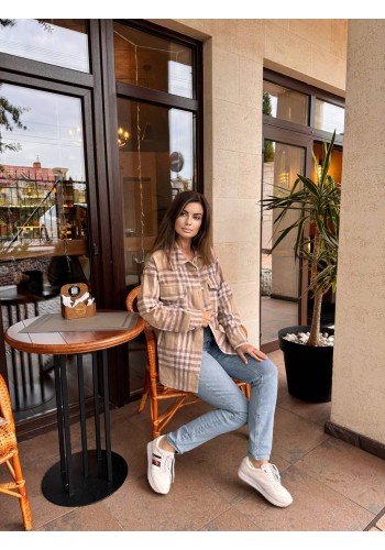 Байкова жіноча сорочка в клітку кавового кольору 29298