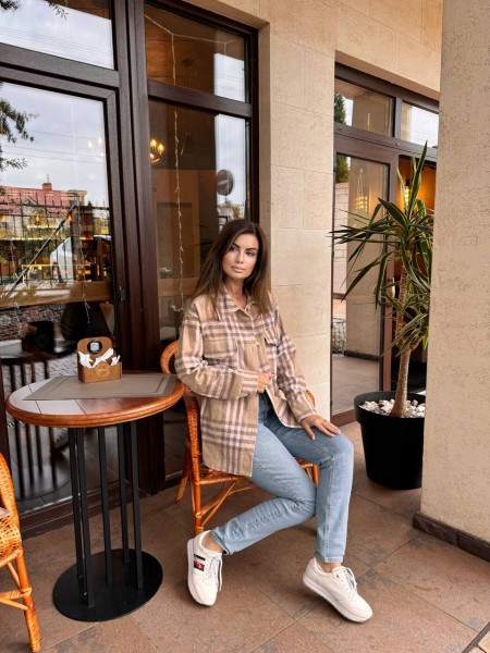 Байкова жіноча сорочка в клітку кавового кольору 29298