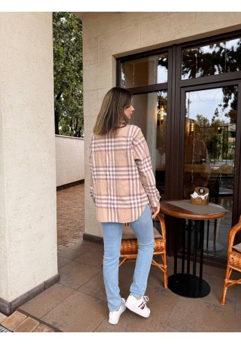 Байкова жіноча сорочка в клітку кавового кольору 29298