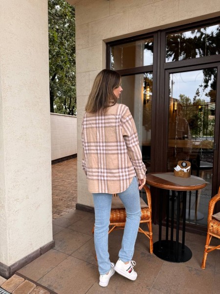 Байкова жіноча сорочка в клітку кавового кольору 29298