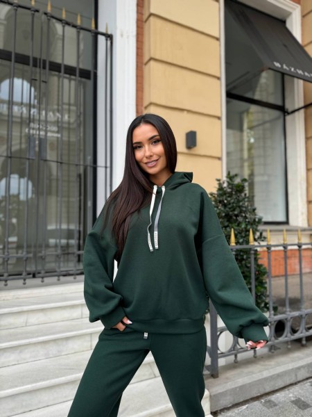 Женский теплый спортивный костюм изумрудного цвета 29341