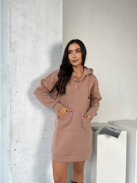 Платье-туника на флисе кофейного цвета 29376