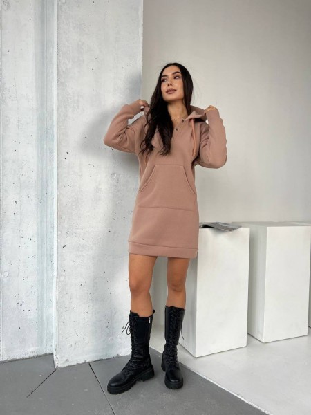 Платье-туника на флисе кофейного цвета 29376