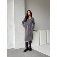 Платье с поясом на флисе графитового цвета 29377