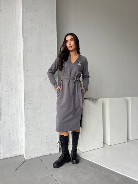 Сукня з поясом на флісі графітового кольору 29377