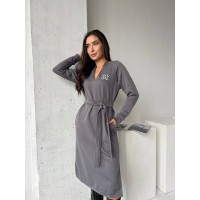 Платье с поясом на флисе графитового цвета 29377