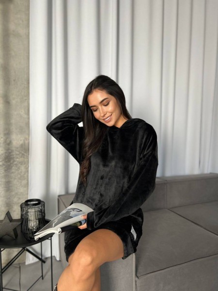 Махровое платье-туника черного цвета 29382