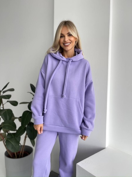 Теплый женский костюм с капюшоном лавандового цвета 29396