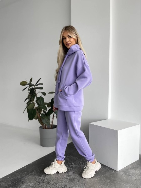Теплый женский костюм с капюшоном лавандового цвета 29396
