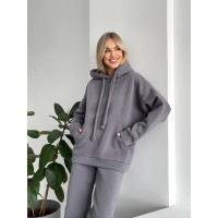 Теплый женский костюм с капюшоном графитового цвета 29397