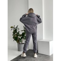 Теплый женский костюм с капюшоном графитового цвета 29397