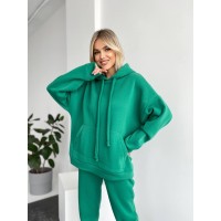 Теплий жіночий костюм з капюшоном зеленого кольору 29398