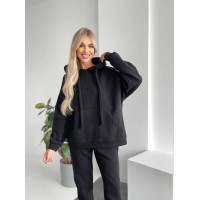 Теплий жіночий костюм з капюшоном чорного кольору 29401