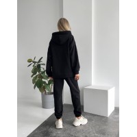 Теплий жіночий костюм з капюшоном чорного кольору 29401