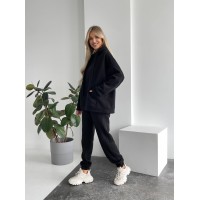 Теплий жіночий костюм з капюшоном чорного кольору 29401