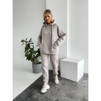 Теплий жіночий костюм з капюшоном сiрого кольору 29404